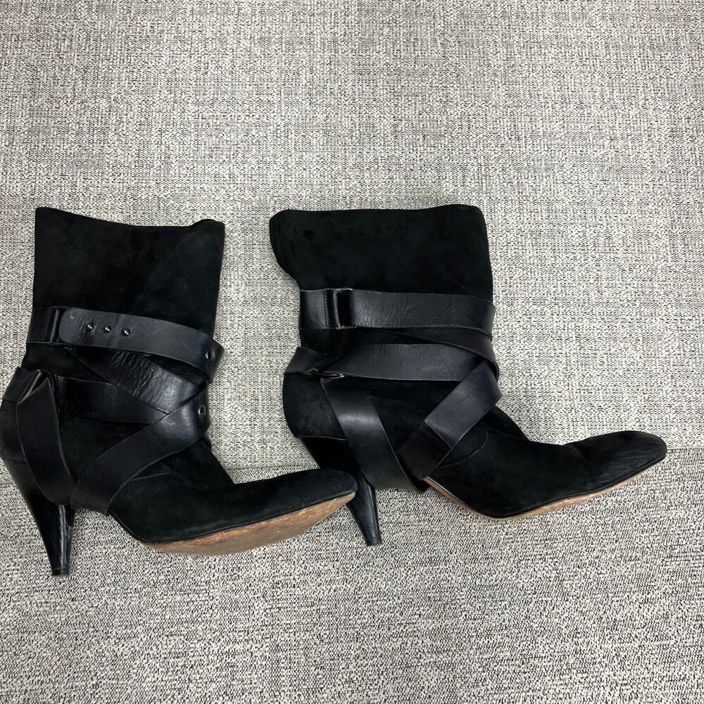 Mea Shadow Leather Harness Strap Cassandra Suede Heeled Boots 8.5 - Picture 2 of 11